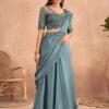 Blue Bridesmaid Ruffle Style Satin Saree 2 Blue Bridesmaid Ruffle Style Satin Saree -Riwaayat Store p2131sr05