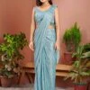 Blue Embroidered Pre-Stitched Saree In Lycra -Riwaayat Store p2133sr01