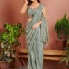 Green Sequins Embroidered Pre-Stitched Saree 2 Green Sequins Embroidered Pre-Stitched Saree -Riwaayat Store p2133sr05