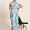 Blue Pre-Stitched Ruffle Saree In Chiffon -Riwaayat Store p2134sr01