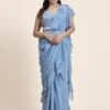 Blue Ruffle Bridesmaid Saree In Chiffon -Riwaayat Store p2134sr02