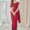 Red Sequined Ruffle Saree In Lycra 1 Red Sequined Ruffle Saree In Lycra -Riwaayat Store p2142sr01