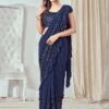 Blue Pre-Stitched Ruffle Saree In Lycra -Riwaayat Store p2142sr02