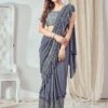 Grey Sequined Pre-Stitched Saree In Lycra 2 Grey Sequined Pre-Stitched Saree In Lycra -Riwaayat Store p2142sr04