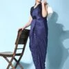 Blue Pre-Draped Saree With Embroidered Blouse -Riwaayat Store p2143sr01