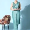 Turquoise Pre-Stitched Pleated Saree In Lycra -Riwaayat Store p2143sr06