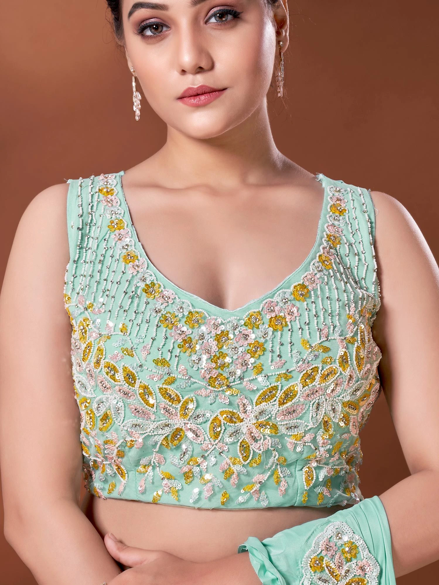 Blue Embellished Pre-Stitched Saree In Crepe 4 Blue Embellished Pre-Stitched Saree In Crepe - Image 2