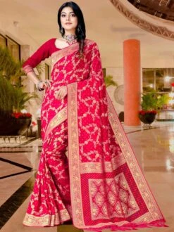 Red Bandhani Printed Georgette Saree