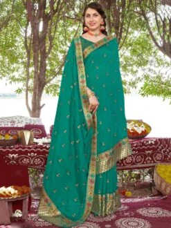Green Wedding Wear Saree With Woven Borders