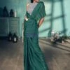 Green Crushed Georgette Festive Saree -Riwaayat Store p2164sr06