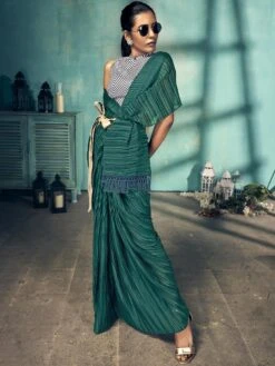 Green Crushed Georgette Festive Saree