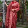 Red Woven Wedding Wear Saree In Tussar Silk 1 Red Woven Wedding Wear Saree In Tussar Silk -Riwaayat Store p2165sr05