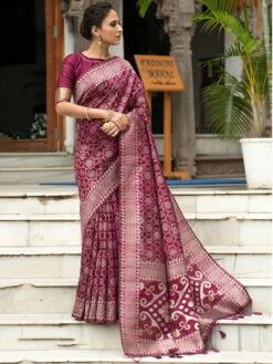 Magenta Wedding Wear Saree In Tussar Silk