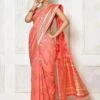 Peach Floral Woven Cotton Saree With Blouse -Riwaayat Store p2166sr03