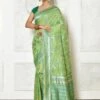 Green Cotton Saree With Floral Weaves -Riwaayat Store p2166sr04