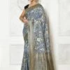 Grey Cotton Saree With Floral Weaves -Riwaayat Store p2166sr08