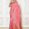Pink Floral Festive Saree In Cotton -Riwaayat Store p2166sr09