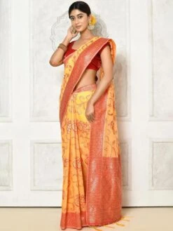 Yellow Woven Festive Saree With Blouse