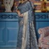 Grey Banarasi Silk Saree With Woven Borders