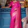 Pink Banarasi Silk Saree With Woven Borders -Riwaayat Store p2167sr09