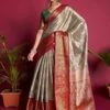 Silver Kanjivaram Saree With Zari Weaves -Riwaayat Store p2168sr04