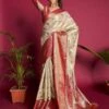 Beige Floral Woven Saree In Kanjivaram Silk -Riwaayat Store p2168sr05