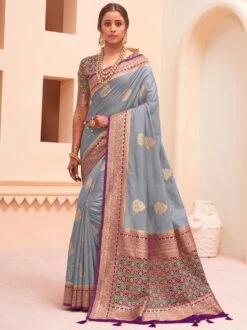 Grey Woven Traditional Saree With Zari Work