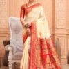 Cream Traditional Saree With Woven Work -Riwaayat Store p2175sr04