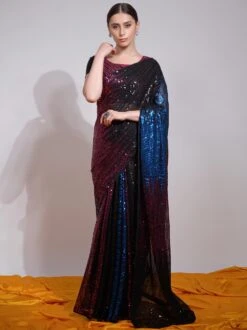 Multicolor Sequined Saree In Georgette