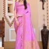 Pink Woven Wedding Wear Saree In Silk