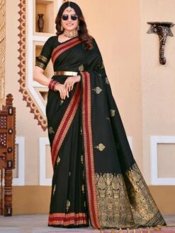 Black Classic Silk Saree With Zari Weaves