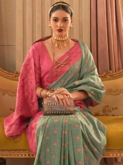 Green Zari Woven Festive Saree In Silk -Riwaayat Store p2189sr03 1