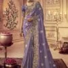 Purple Wedding Wear Saree With Embroidered Borders 1 Purple Wedding Wear Saree With Embroidered Borders -Riwaayat Store p2191sr02