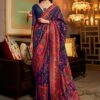 Blue Floral Woven Festive Saree In Silk -Riwaayat Store p2193sr01