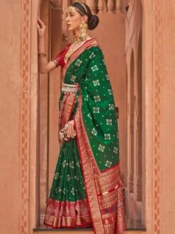 Green Patola Printed Festive Saree In Silk