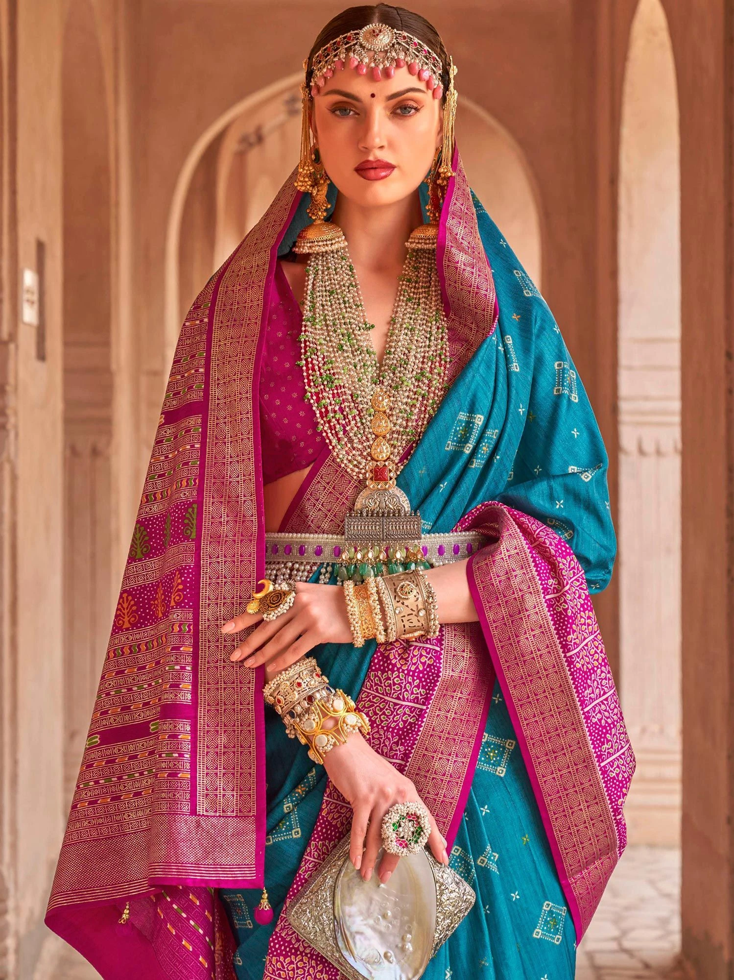 Blue Silk Festive Saree With Woven Borders 4 Blue Silk Festive Saree With Woven Borders - Image 2