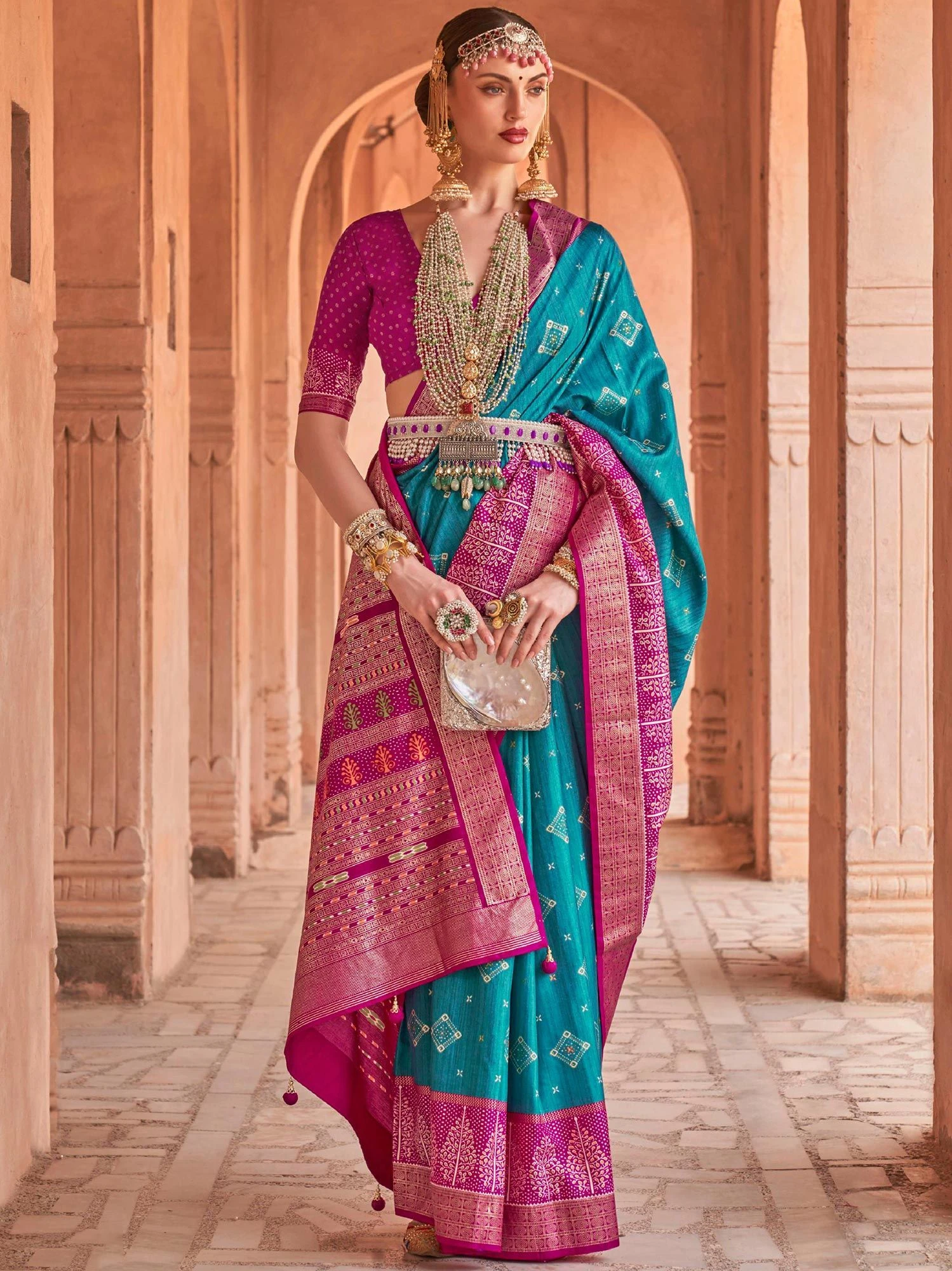 Blue Silk Festive Saree With Woven Borders 3 Blue Silk Festive Saree With Woven Borders