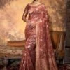 Brown Party Wear Sari With Woven Work