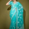 Blue Thread Embroidered Saree In Georgette