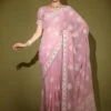 Pink Georgette Sari With Embroidered Border -Riwaayat Store p2198sr02