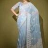 Blue Festive Sari With Embroidery
