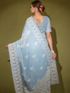 Blue Festive Sari With Embroidery -Riwaayat Store p2198sr03 2