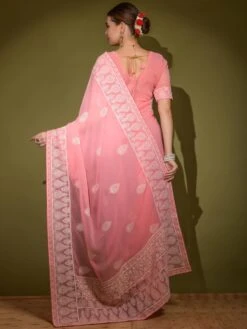 Peach Georgette Sari With Embroidered Border -Riwaayat Store p2198sr04 2
