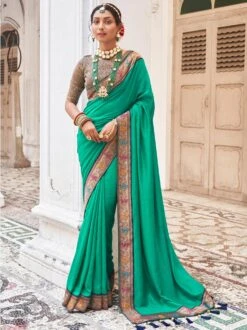 Turquoise Festive Saree In Art Silk