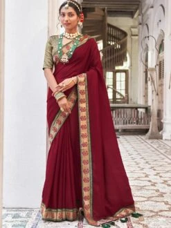 Maroon Festive Saree In Art Silk