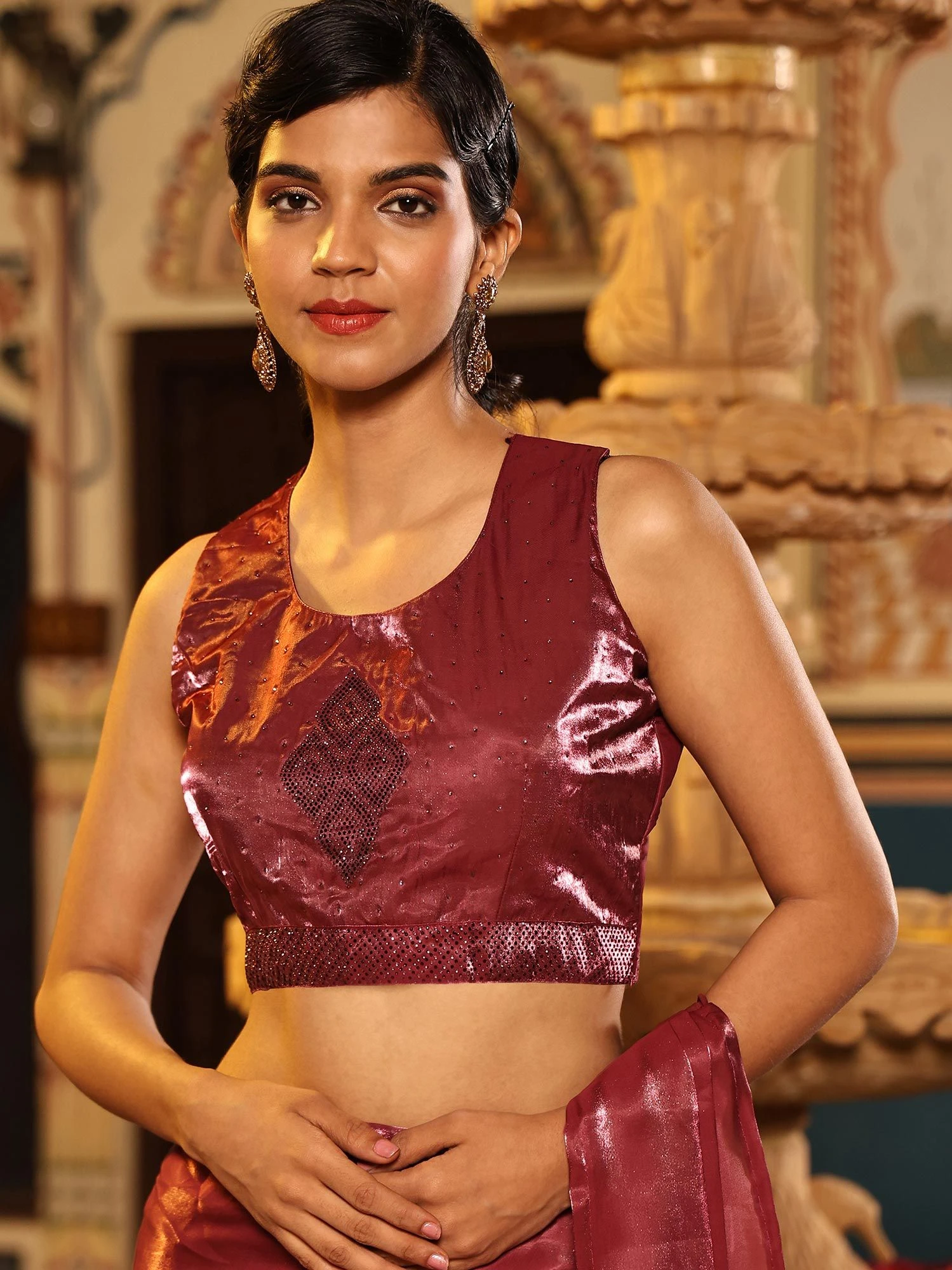 Brown Pre-Stiched Cocktail Saree In Satin 6 Brown Pre-Stiched Cocktail Saree In Satin - Image 4