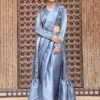 Blue Jacket Style Bridesmaid Saree In Satin 2 Blue Jacket Style Bridesmaid Saree In Satin -Riwaayat Store p2202sr05