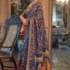 Blue Floral Printed Patola Silk Sari