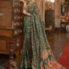 Green Floral Printed Traditional Sari In Silk