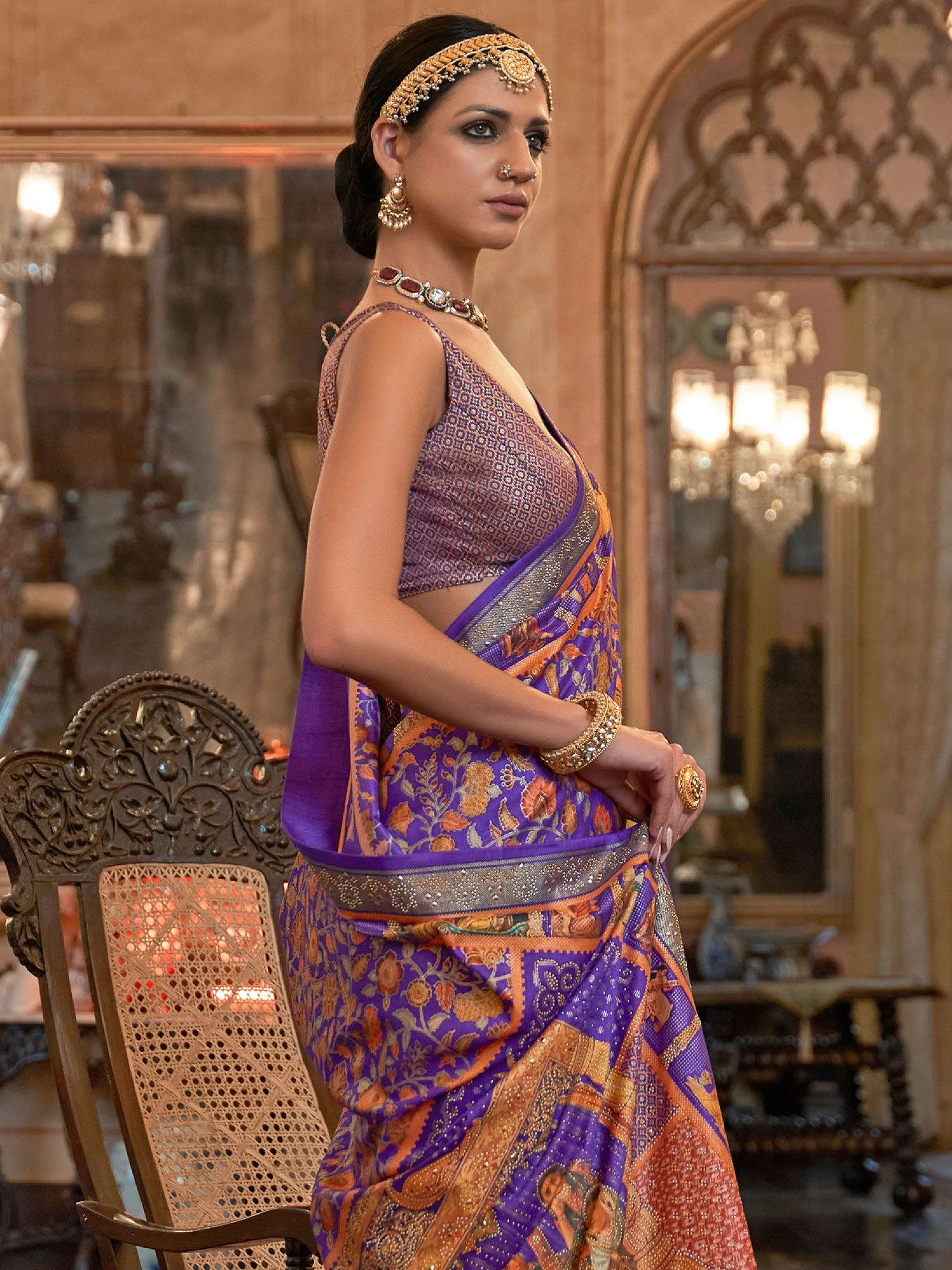 Purple Printed Traditional Saree In Silk 4 Purple Printed Traditional Saree In Silk - Image 2